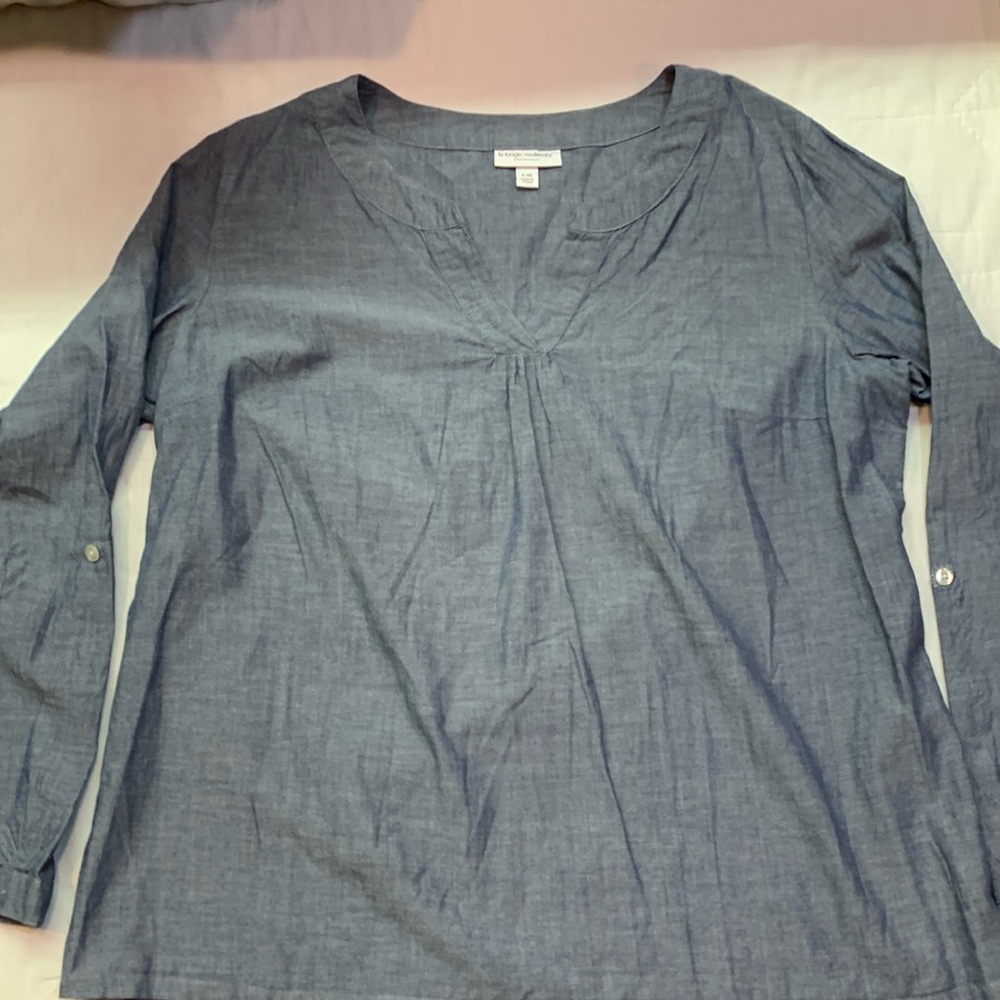 Liz Lange Maternity Target Blue Chambray V-Neck Pullover Blouse‎ Tunic Top L